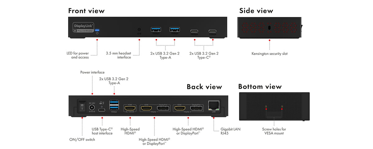 Docking station IcyBox IB-DK2246AC DisplayLink Notebook 11in1 HDMI, DP, LAN Manufacturer code IB-DK2246AC