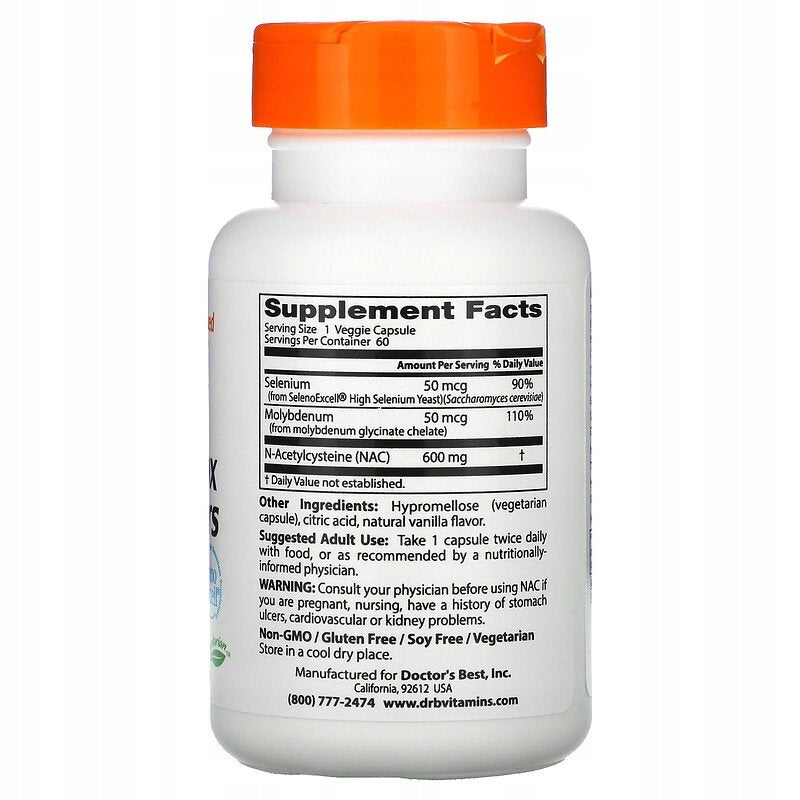 Doctor's Best Nac Regulator 60 kaps N-acetyl cysteine Selenium Molybdenum EAN (GTIN) 753950002791