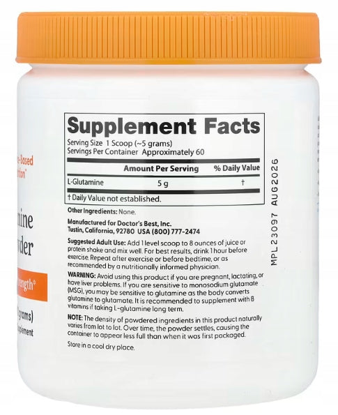 Doctor's Best | Pure L-Glutamine Powder | Pure L-Glutamine Powder 300g Packaging status original