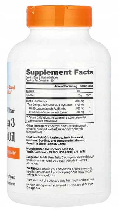 Doctor's Best - Purified & Clear Omega 3 Fish Oil | 1000mg | 120 Softgels EAN (GTIN) 753950004788