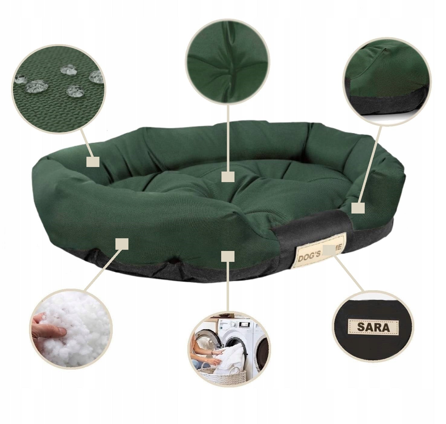 Dog Bed Cat Bedding Basket Waterproof Green + Name 75x50 cm Trade name Legowisko wodoodporne OWALNE