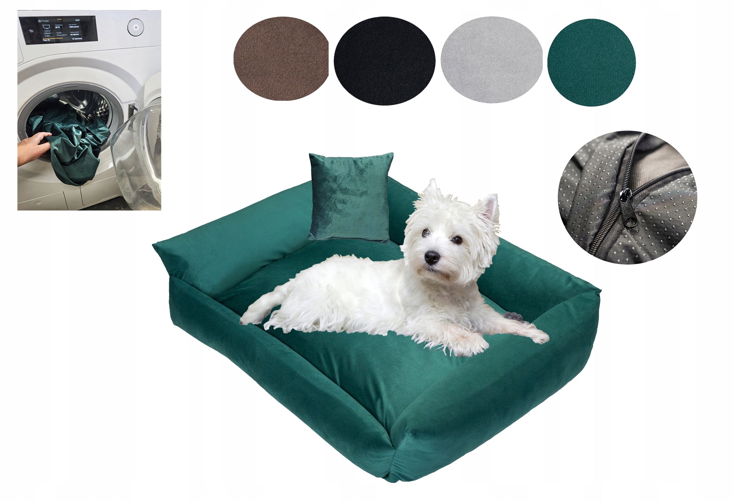 Dog Bed Couch 75x65 Velvet Removable Cover Green