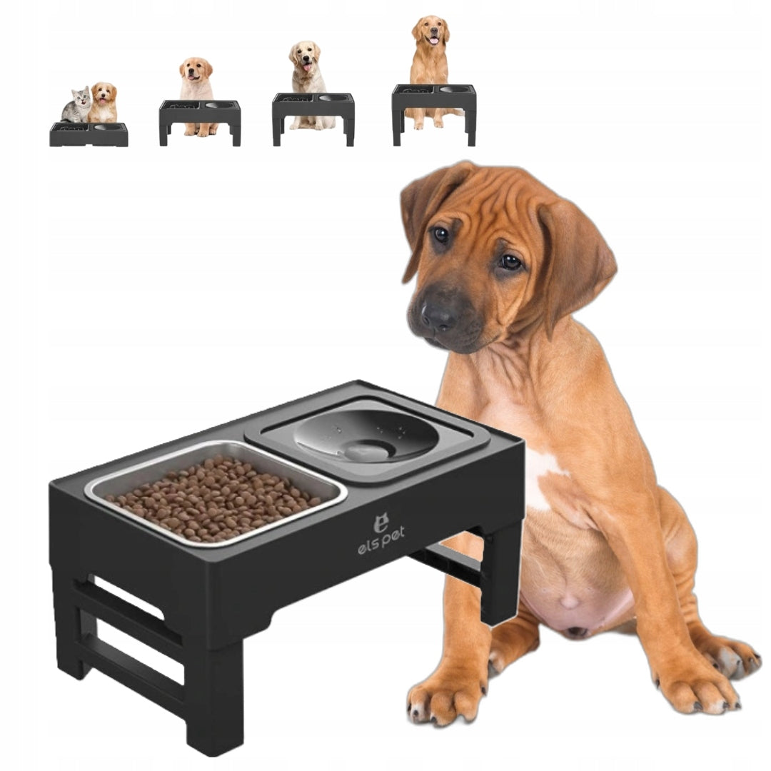 Dog Bowl Double Non-Spill Metal Adjustable on Stand 2in1 Brand Els Pet
