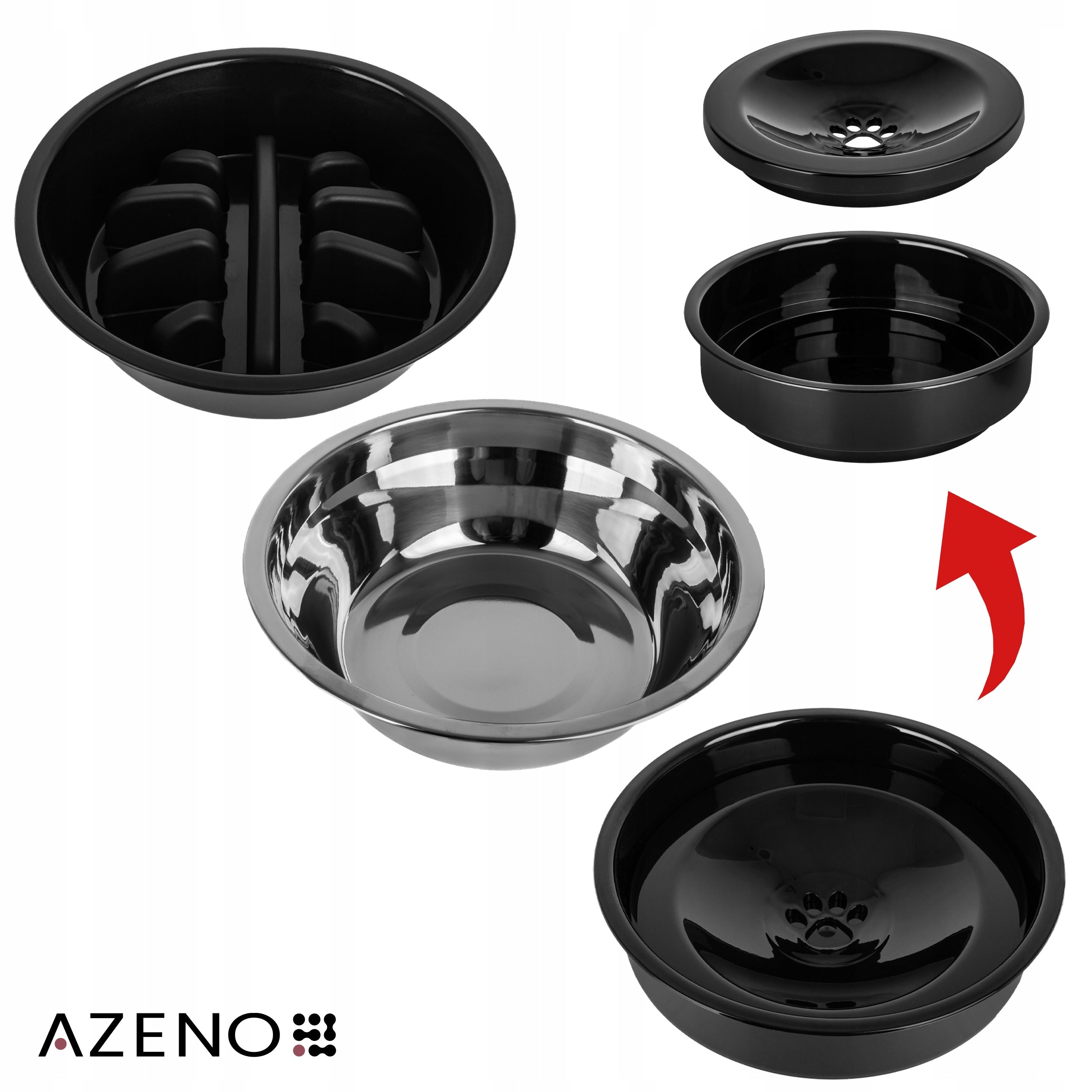 Dog Bowl ON STAND DOUBLE BOWL ADJUSTABLE LARGE Slowing 3in1 Material made from a synthetic material