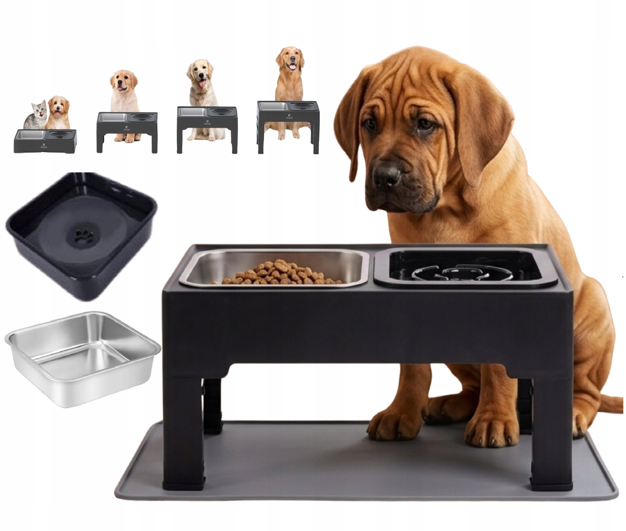 Dog Bowl Set Adjustable Height Double Non-Spill Metal 2in1