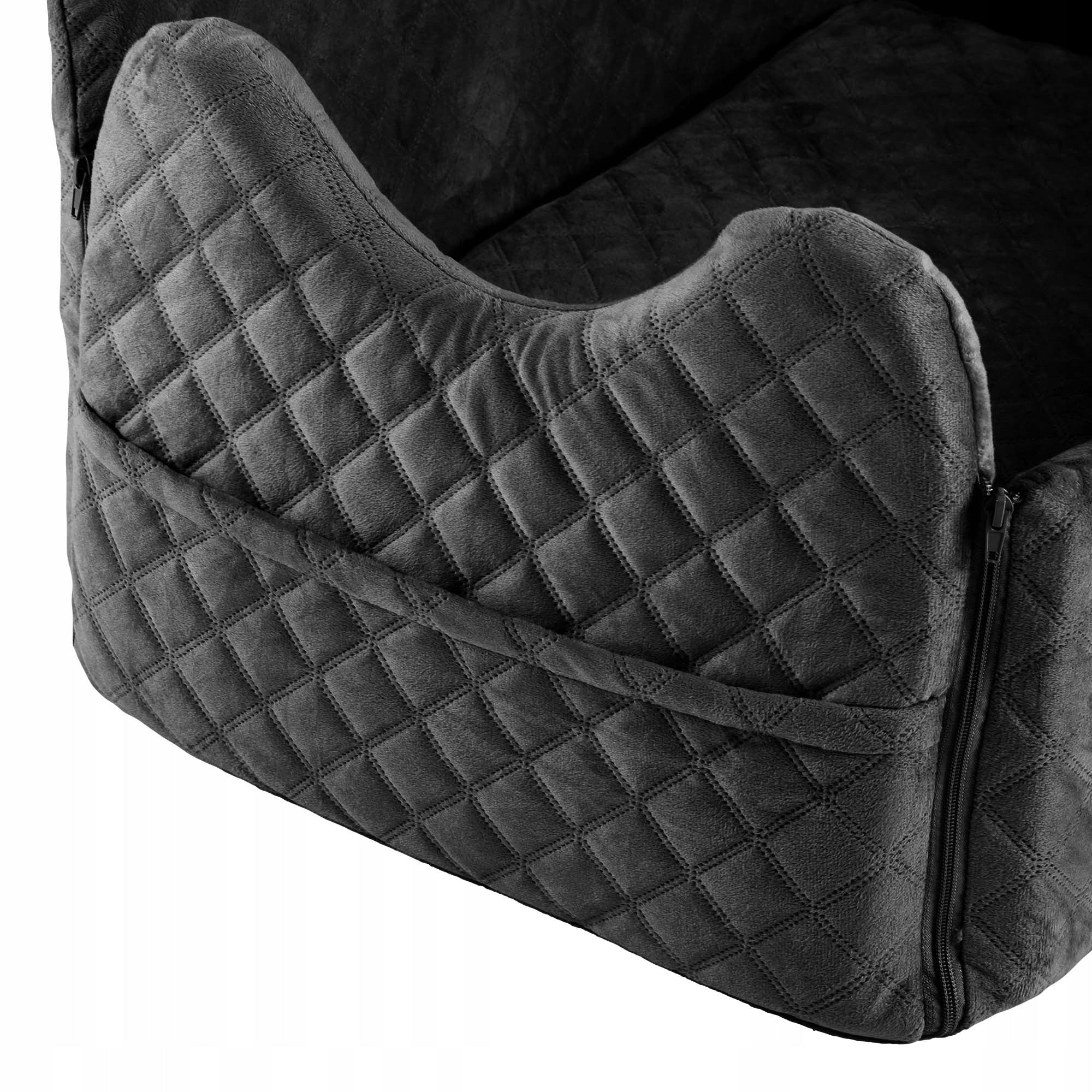 Dog Car Seat, Memory Foam, Pet Bed, 2 Safety Belts,Storage Bag, 76cm, Black Size L