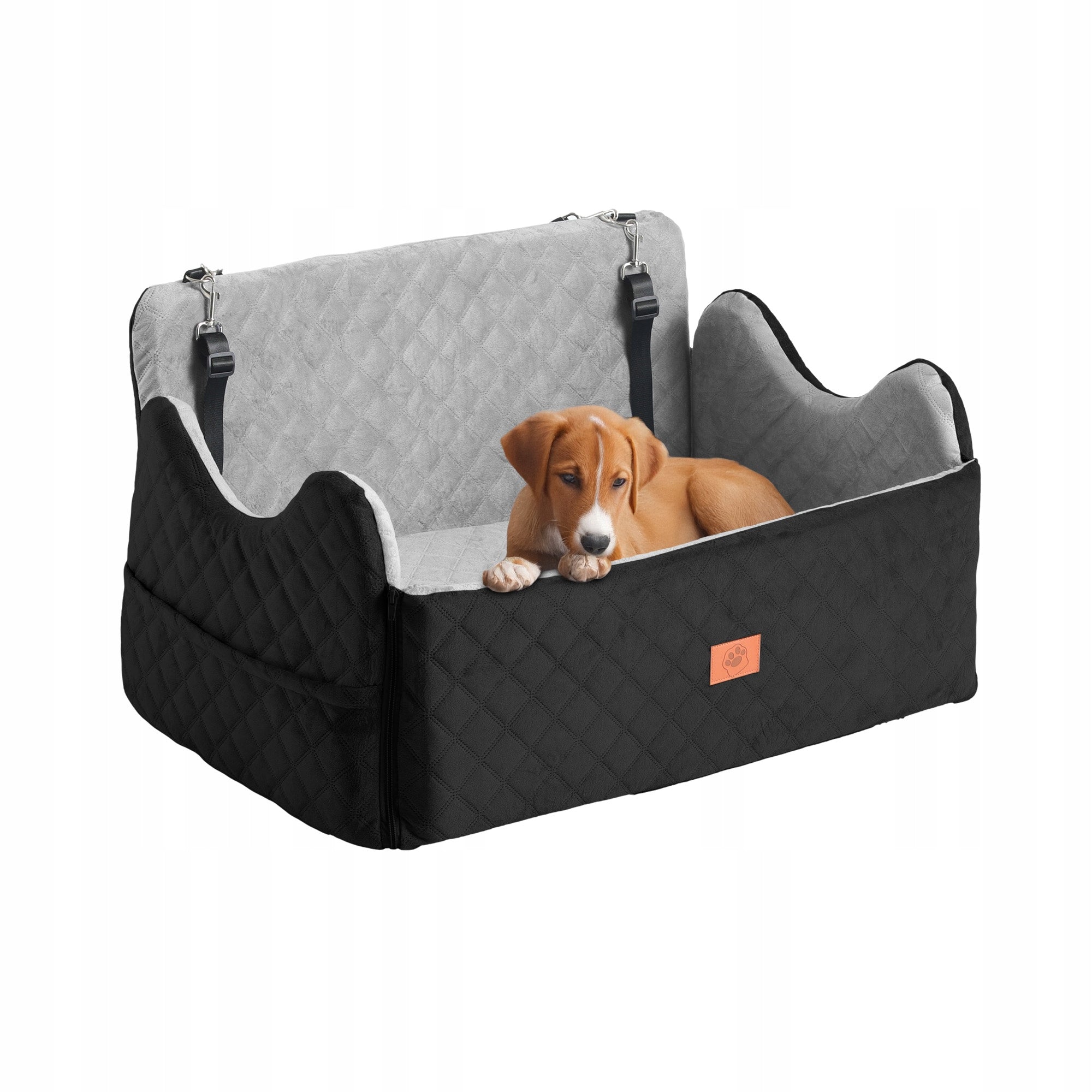 Dog Car Seat, Memory Foam, Pet Bed, 2 Safety Belts,Storage Bag, 76cm, Gray Packaging status original