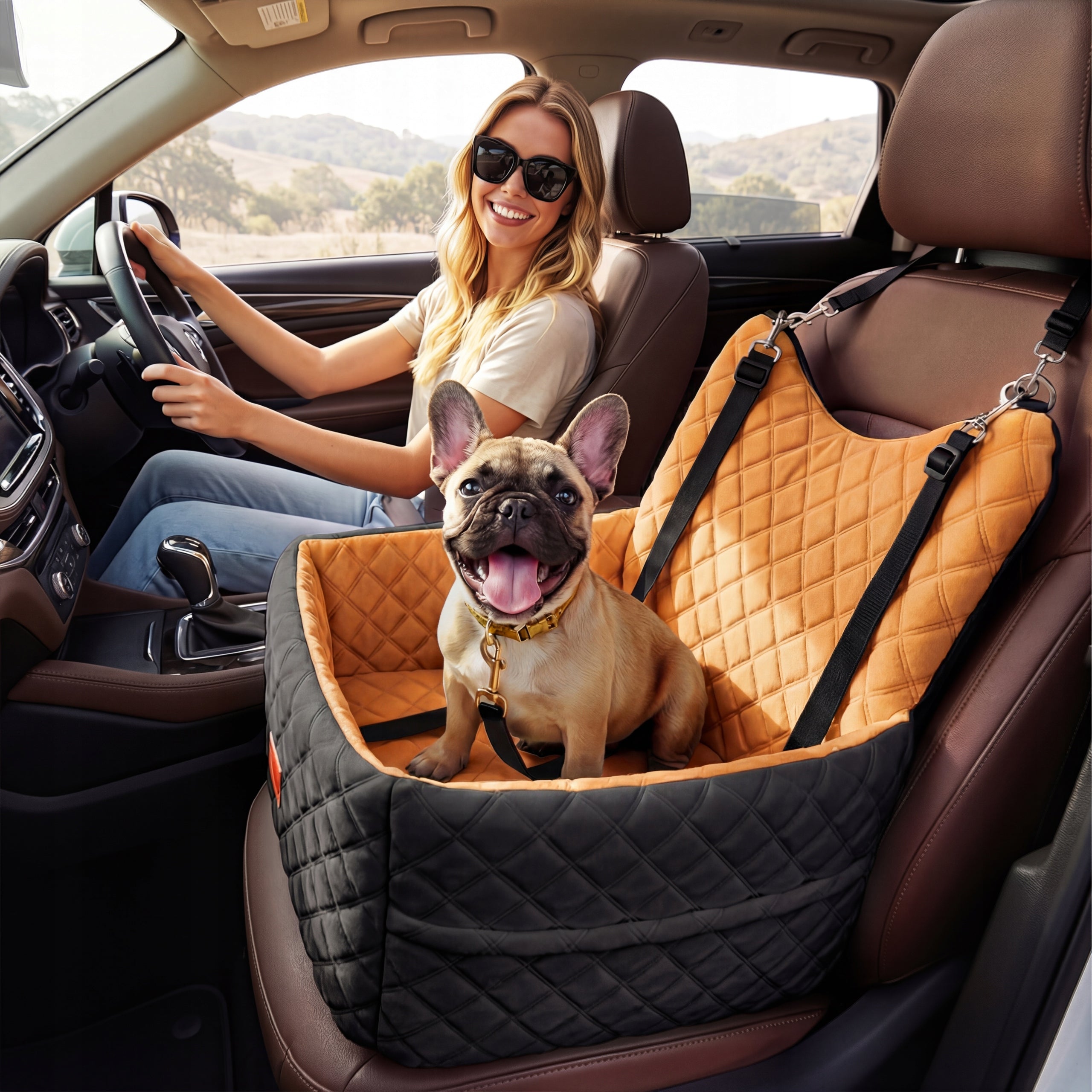 Dog Car Seat, Memory Foam, Pet Bed, 2 Safety Belts,Storage Bags, Orange Manufacturer code PSPPPB-0021-E-AL