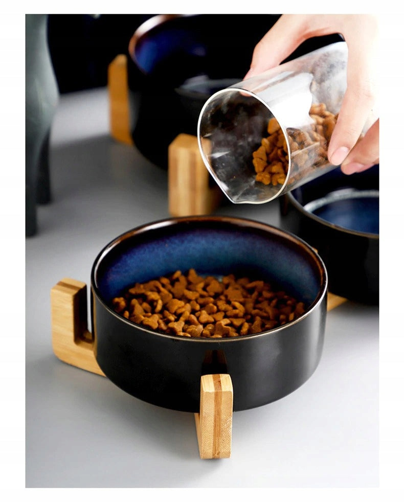 Dog/Cat Bowl Double Ceramic On Stand Bowl Set M04 Color brown