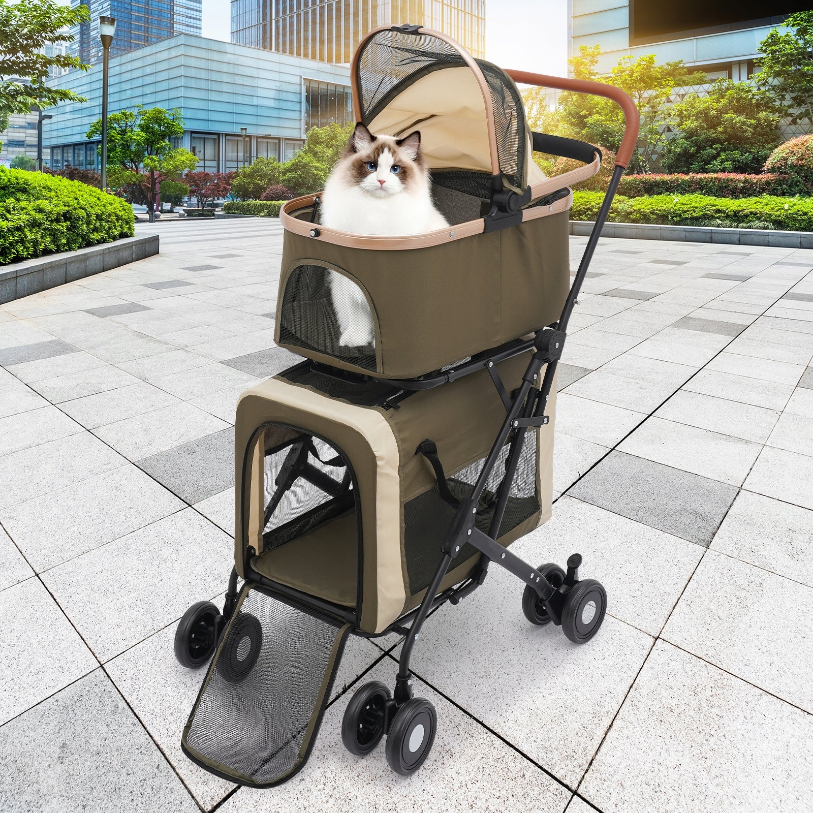 Dog & Cat Stroller, Foldable Pet Stroller for Small & Medium Pet,46*58*97cm Color green