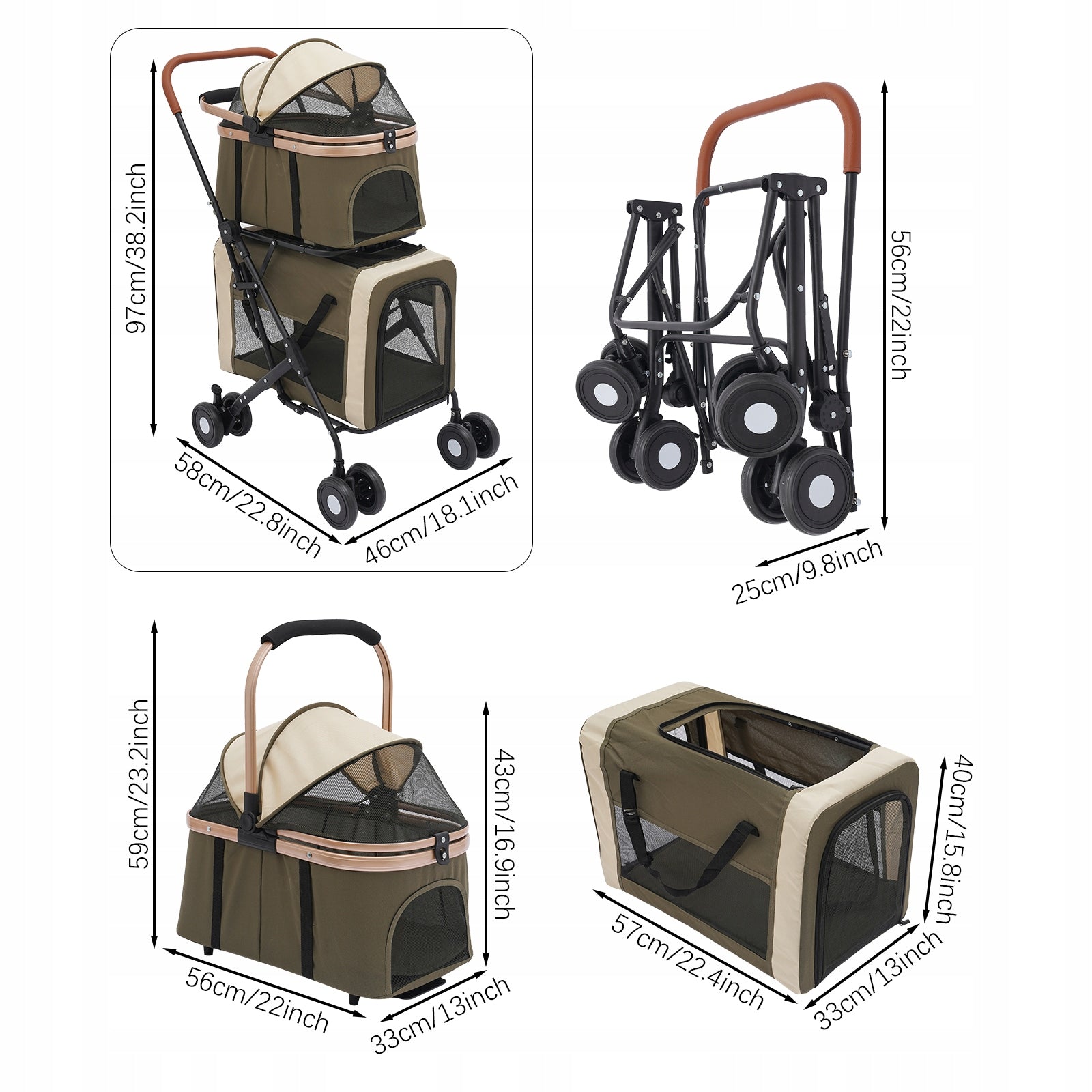 Dog & Cat Stroller, Foldable Pet Stroller for Small & Medium Pet,46*58*97cm Packaging status original