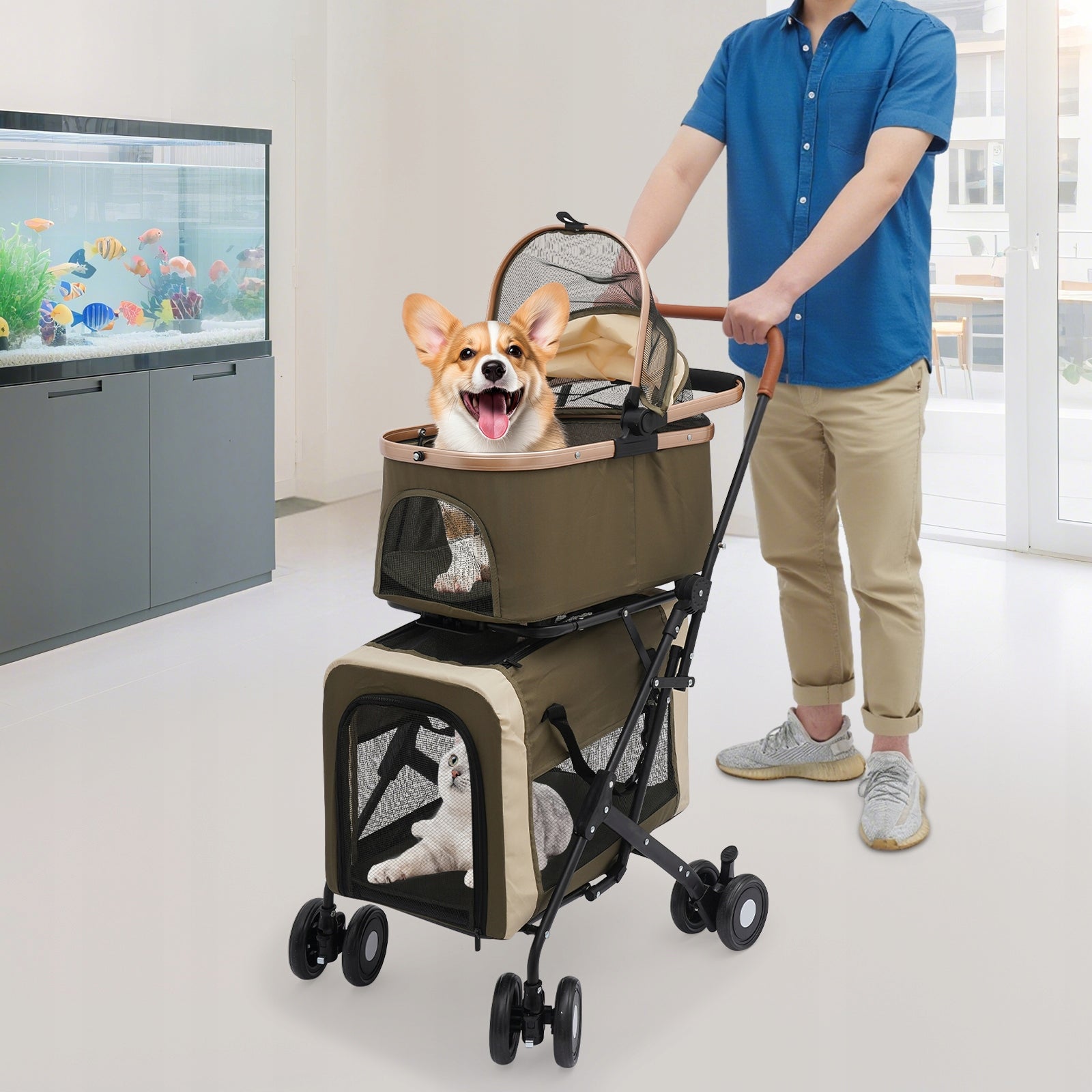 Dog & Cat Stroller, Foldable Pet Stroller for Small & Medium Pet,46*58*97cm Trade name Foldable Pet Stroller