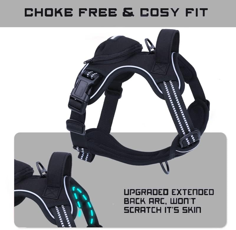 Dog Harness Adjustable Pet Vest with Dog Leash Harness Soft Handle Black Kind training / easy walk