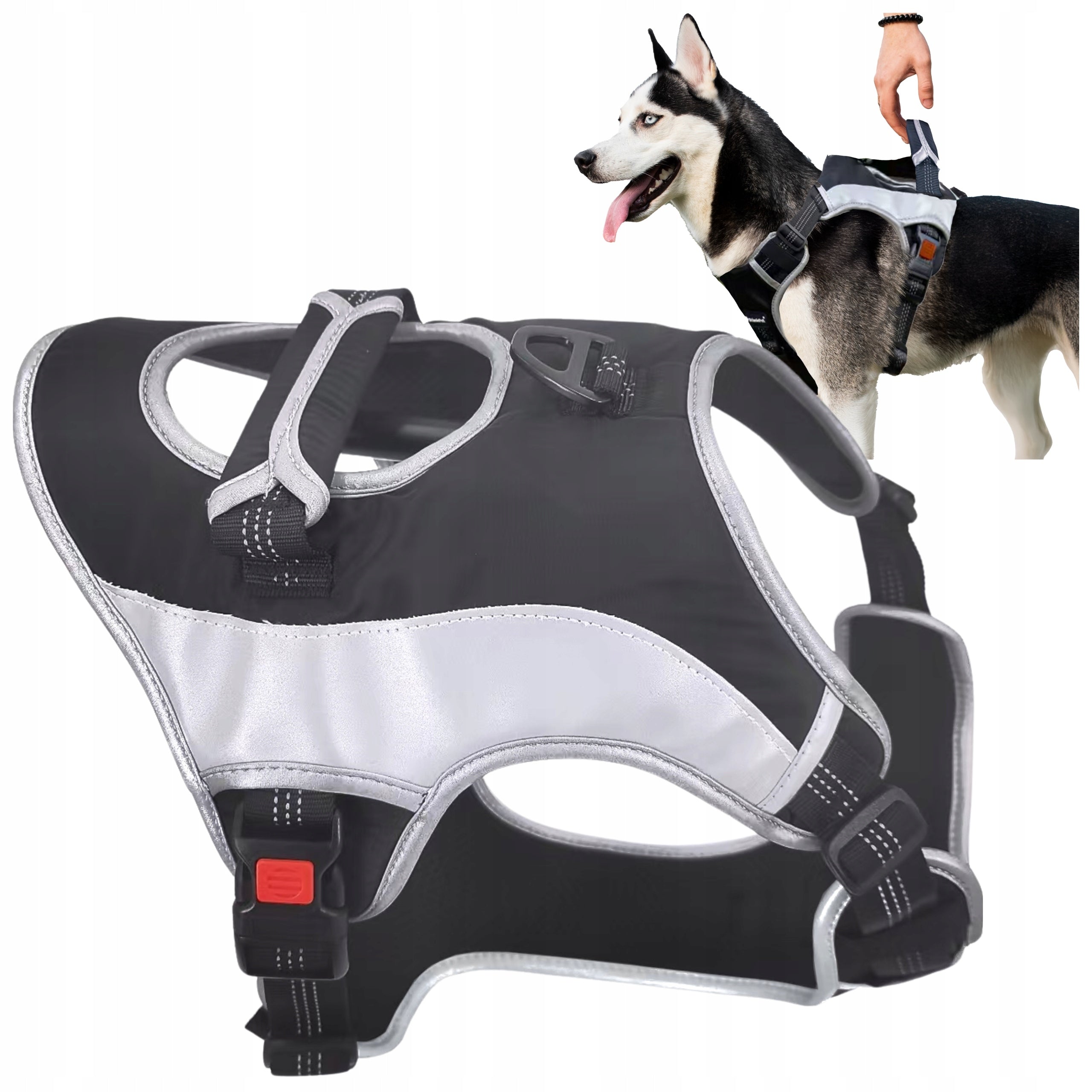 Dog Harness Adjustable Strong Reflective M Pressure-Free with Handle Guard Manufacturer code SZELKI DLA PSA BEZUCISKOWE Z UCHWYTEM GUARD
