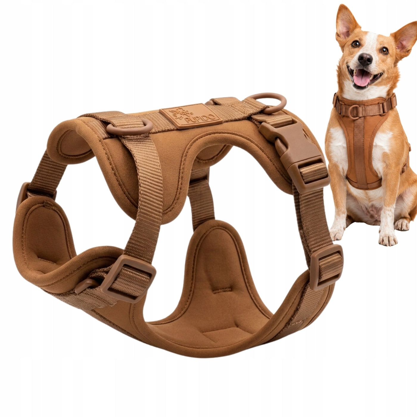 Dog Harness Guard Pressure-Free Walking Adjustable Brown Pupido XS