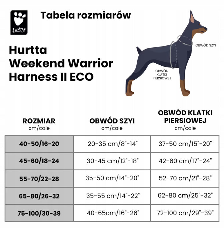 Dog Harness HURTTA Raven size:40-50 - pressure-free, durable, reflective Size other