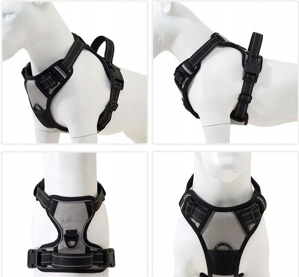 Dog Harness Pressure-Free GREY Guard Comfortable Reflective L + Lanyard Packaging status original