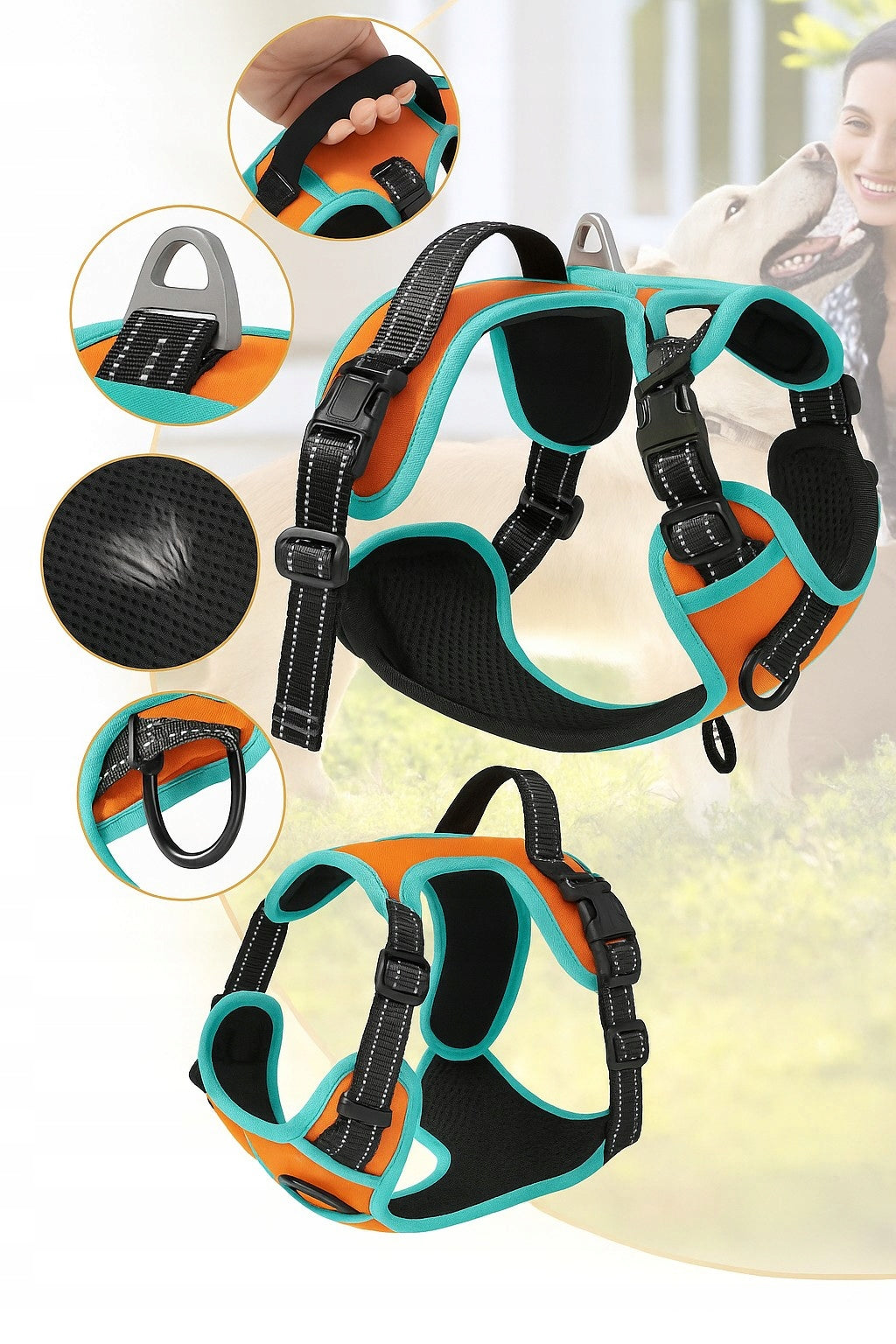 Dog Harness Pressure-Free ORANGE Guard Comfortable Reflective L + Lanyard Color orange