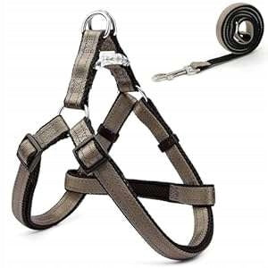 Dog Harness Reflective Adjustable Leash L Brown