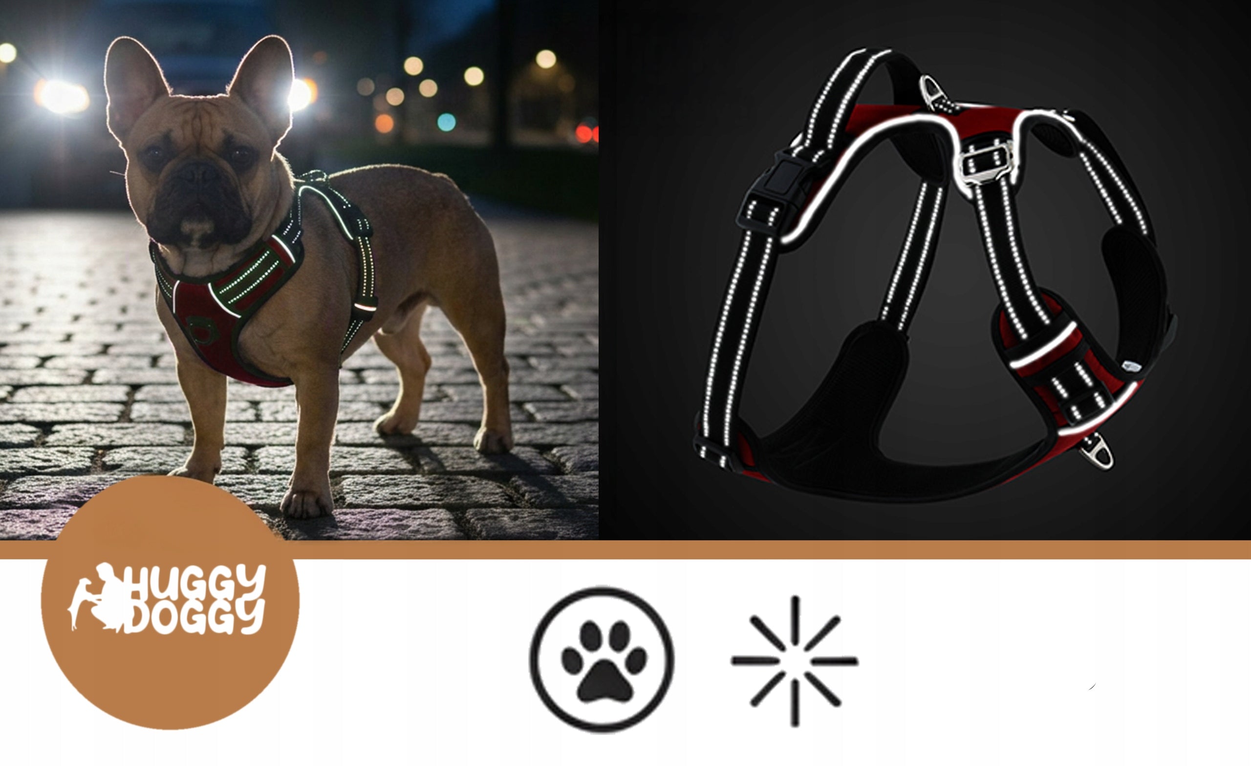 Dog Harness for Learning to Walk Reflective Guard HUGGY DOGGY Strong M Trade name HUGGY DOGGY szelki dla psa do nauki chodzenia typu guard REGULOWANE mocne M czerwone easy walk