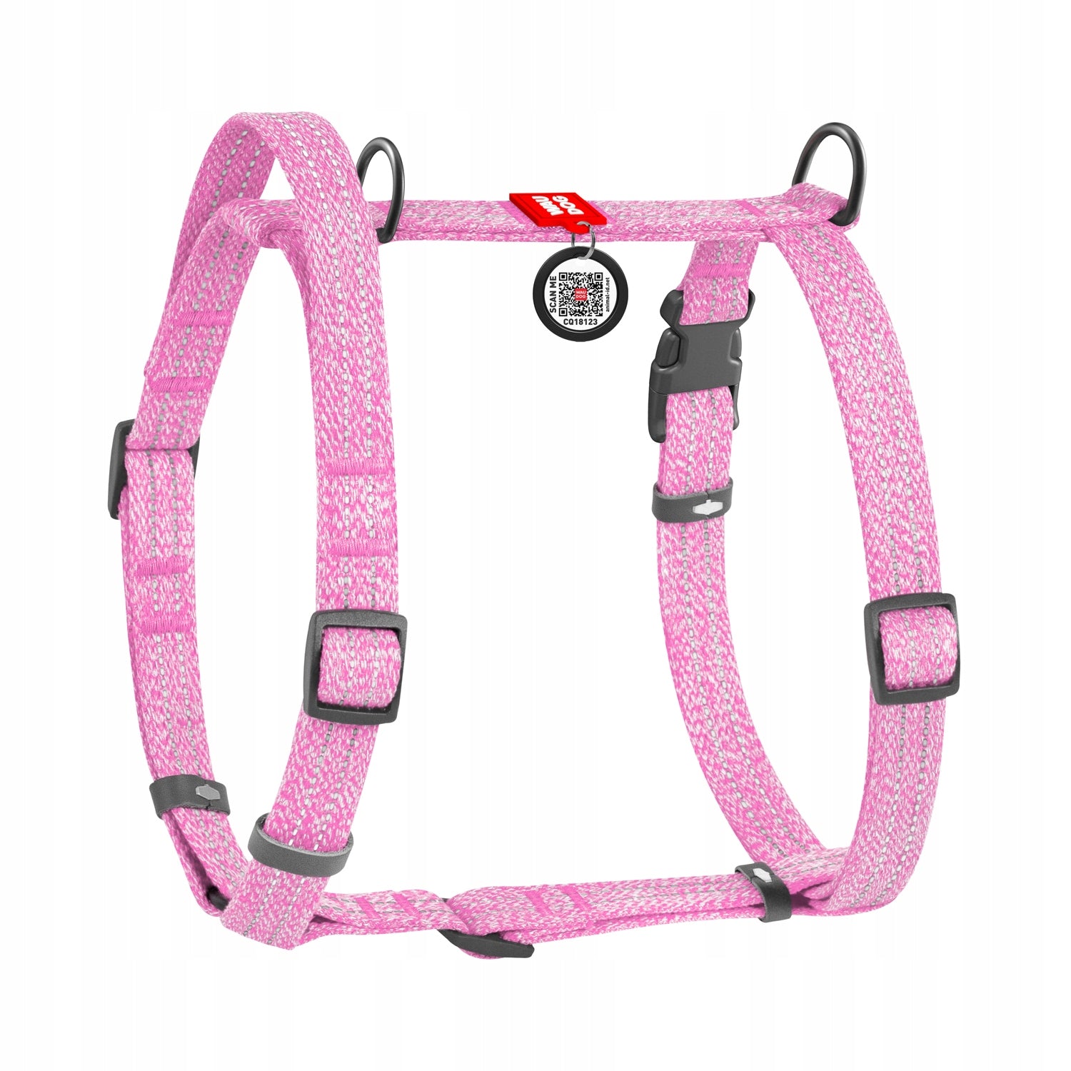 Dog Harness in Cotton + QR Address FREEBIE, Reflective, Pink, M Packaging status original
