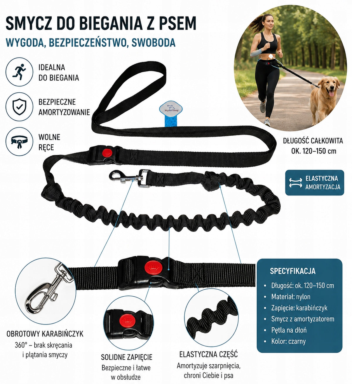 Dog Leash Adjustable Sports Cushioned 3,2m Walking Running Manufacturer code 00200089