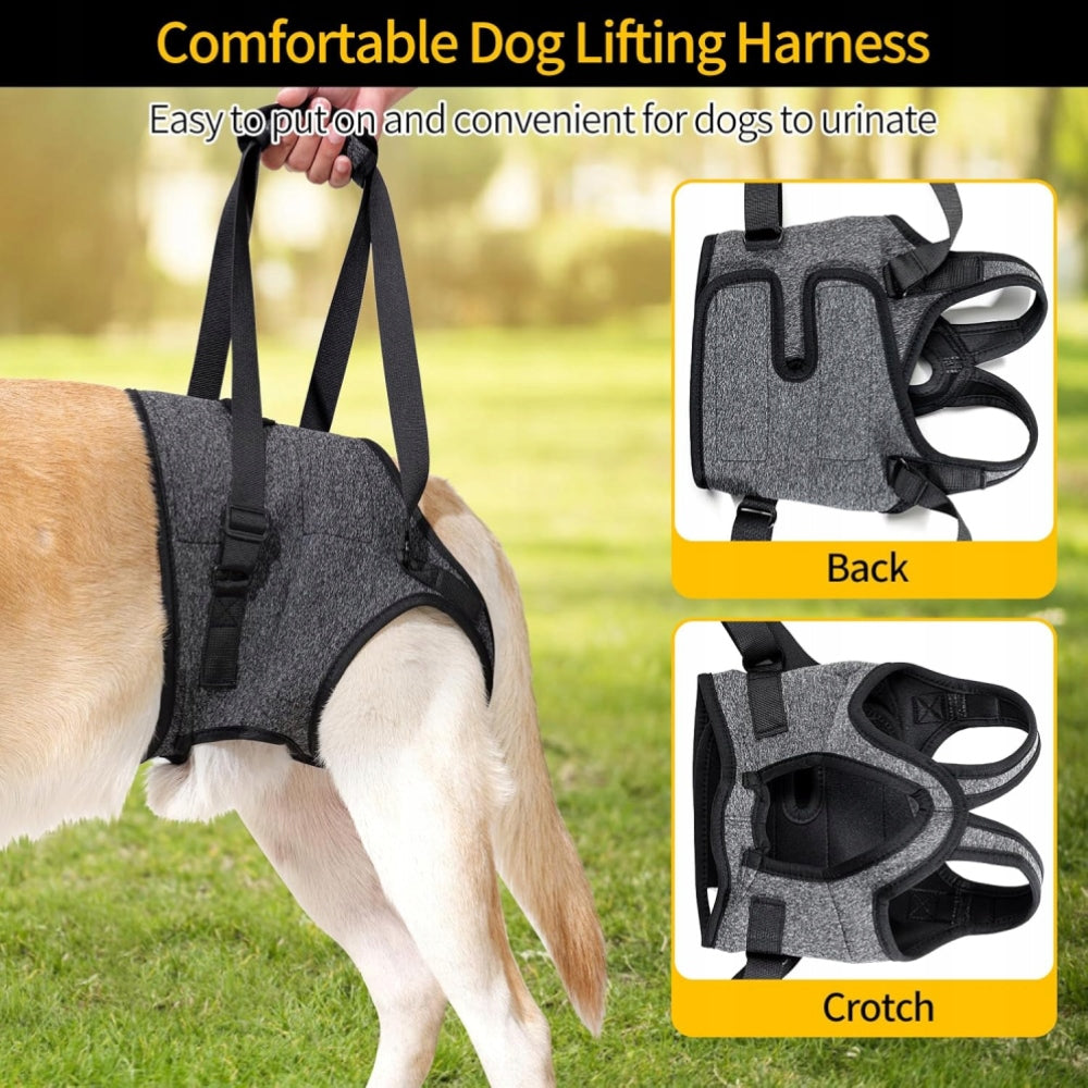 Dog Sling, Hind Leg Support Harness, for Elderly Injured Dogs, Grey, L Type harness with handle