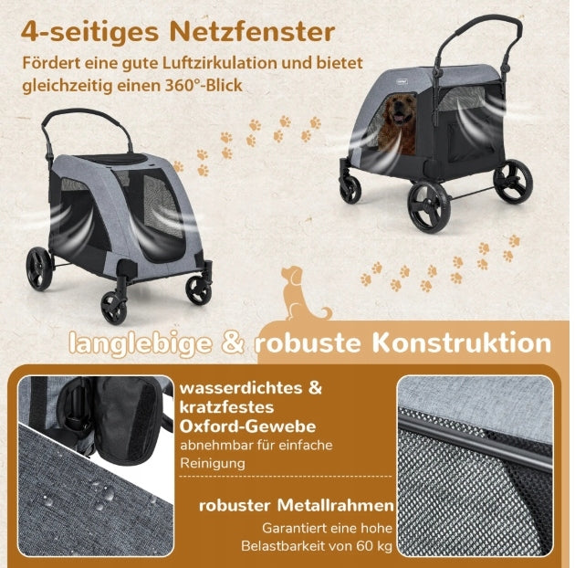 Dog Stroller Costway Grey Oxford Fabric L/XL Color gray