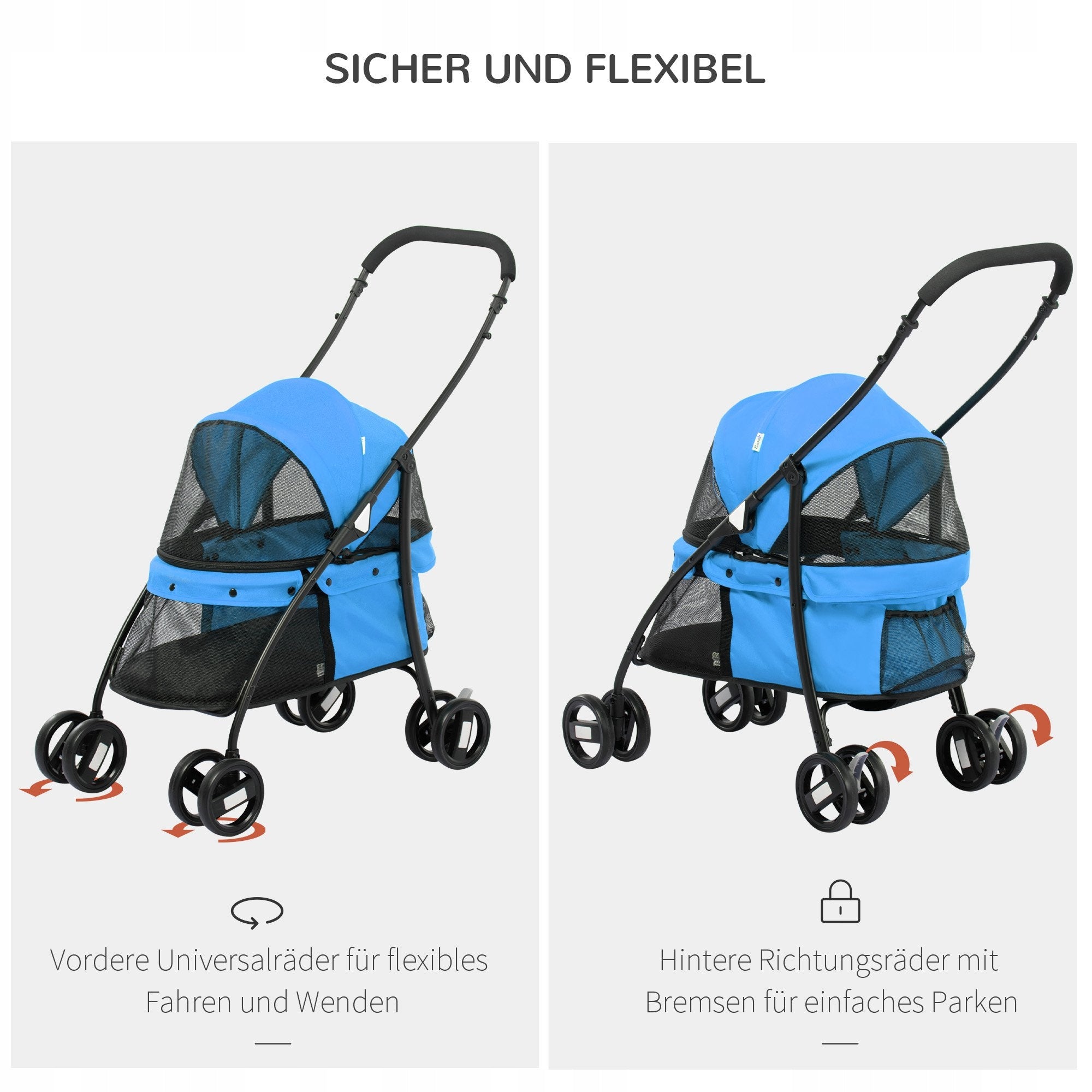 Dog Stroller Folding, Mesh Window, 2 Safety Links Maximum animal weight 15 kg
