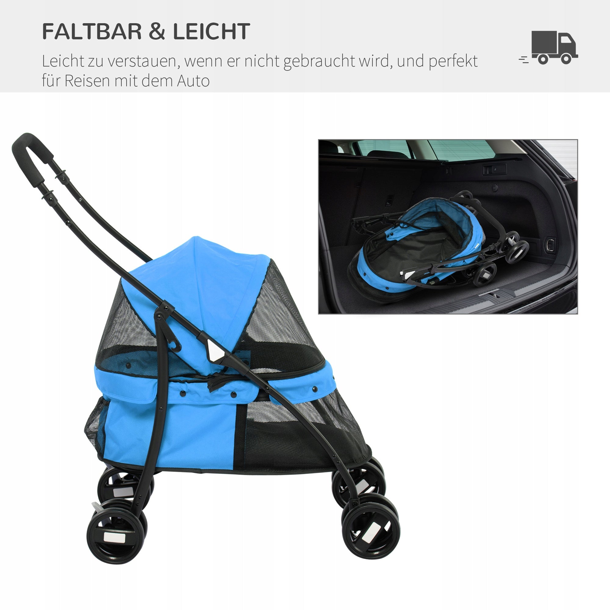 Dog Stroller Folding, Mesh Window, 2 Safety Links Product height 97 cm
