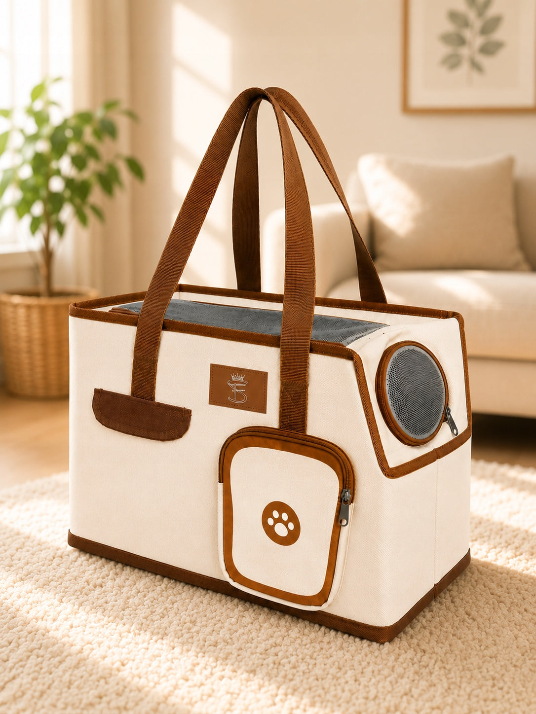 Dog bag transporter beige travel carrier small dog mesh Size S/M