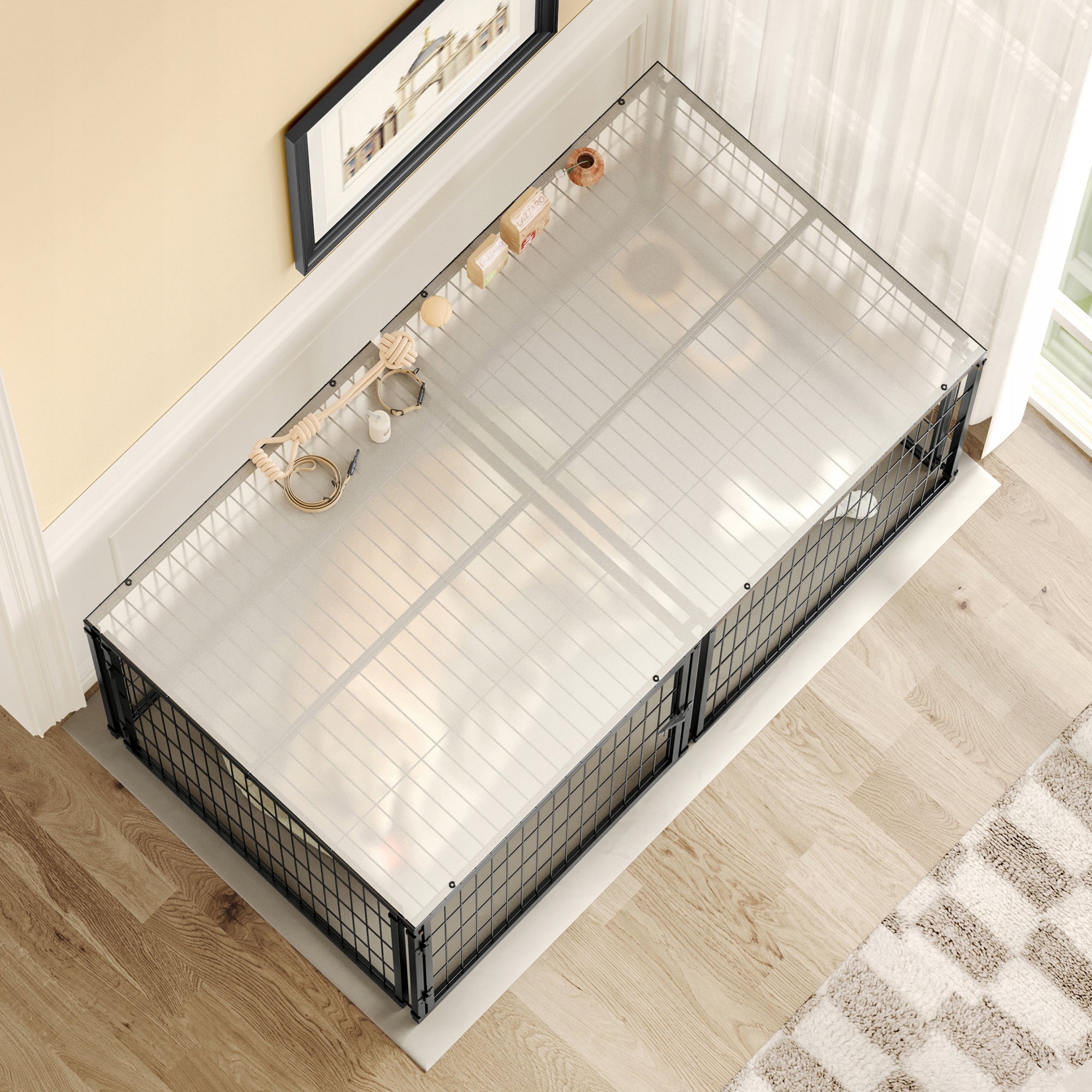 Dog box 160x80x80 cm, flexible dog cage with safety lid including PVC cover Length 162 cm