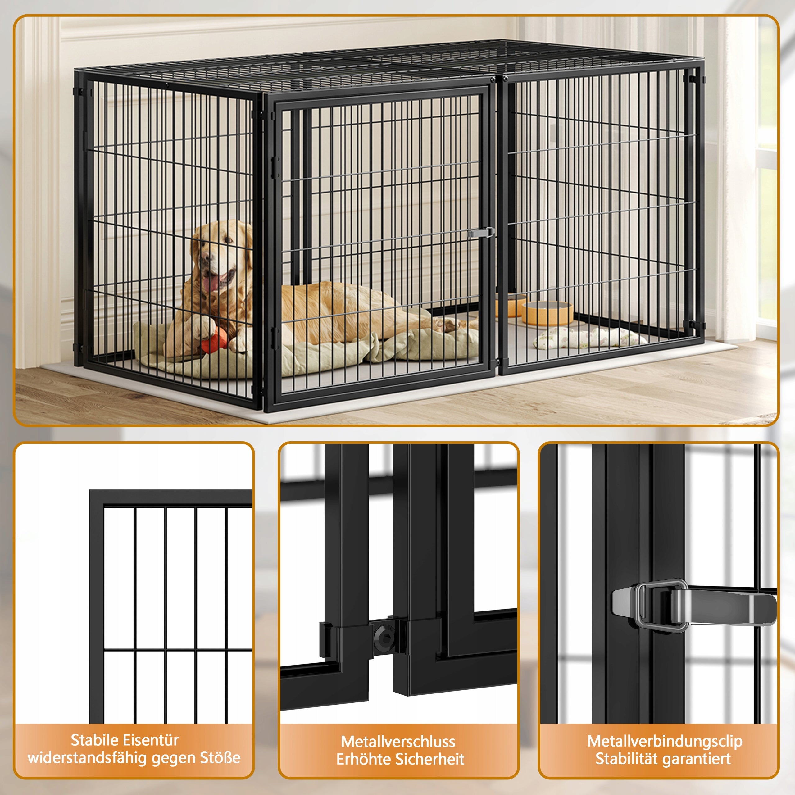 Dog box 160x80x80 cm, flexible dog cage with safety lid including PVC cover Material of manufacture metal