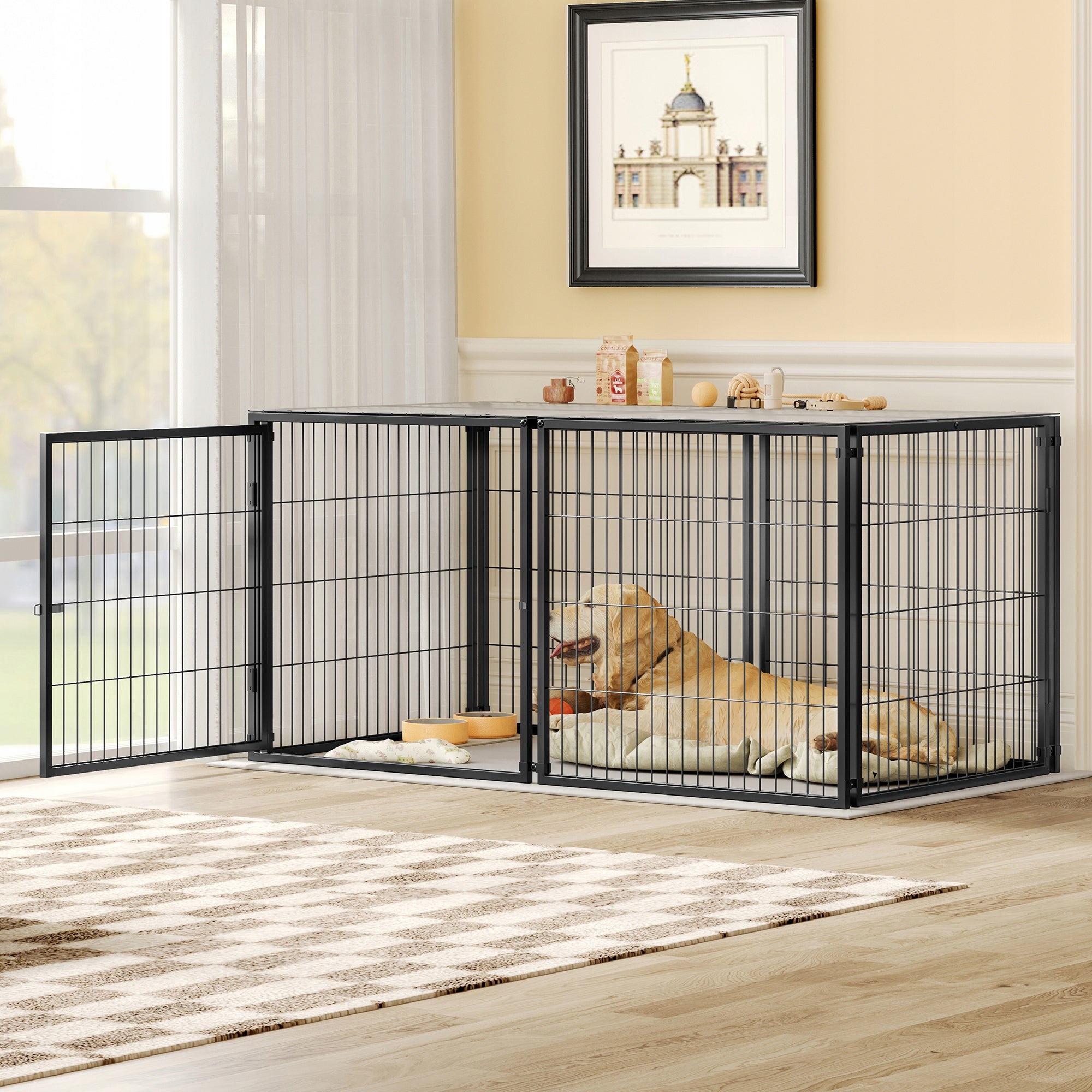 Dog box 160x80x80 cm, flexible dog cage with safety lid including PVC cover Product width 87 cm