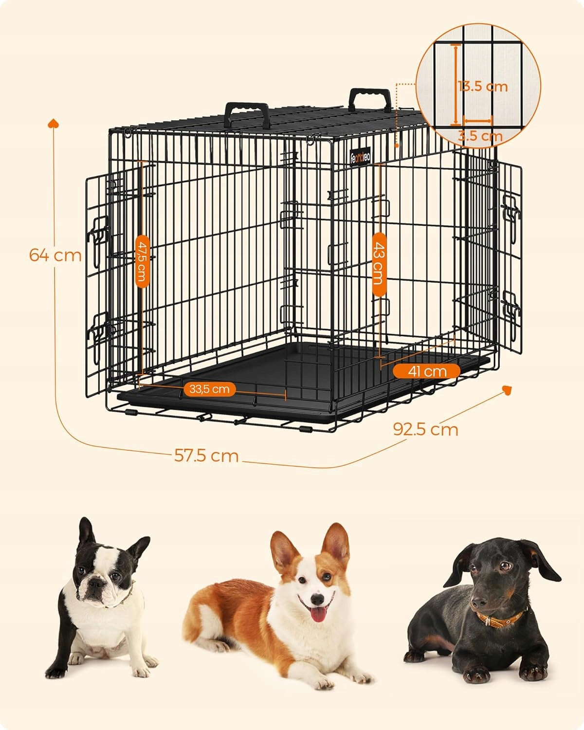 Dog cage FEANDREA M/L folding metal 57,5x92,5x64cm transporter Brand Feandrea