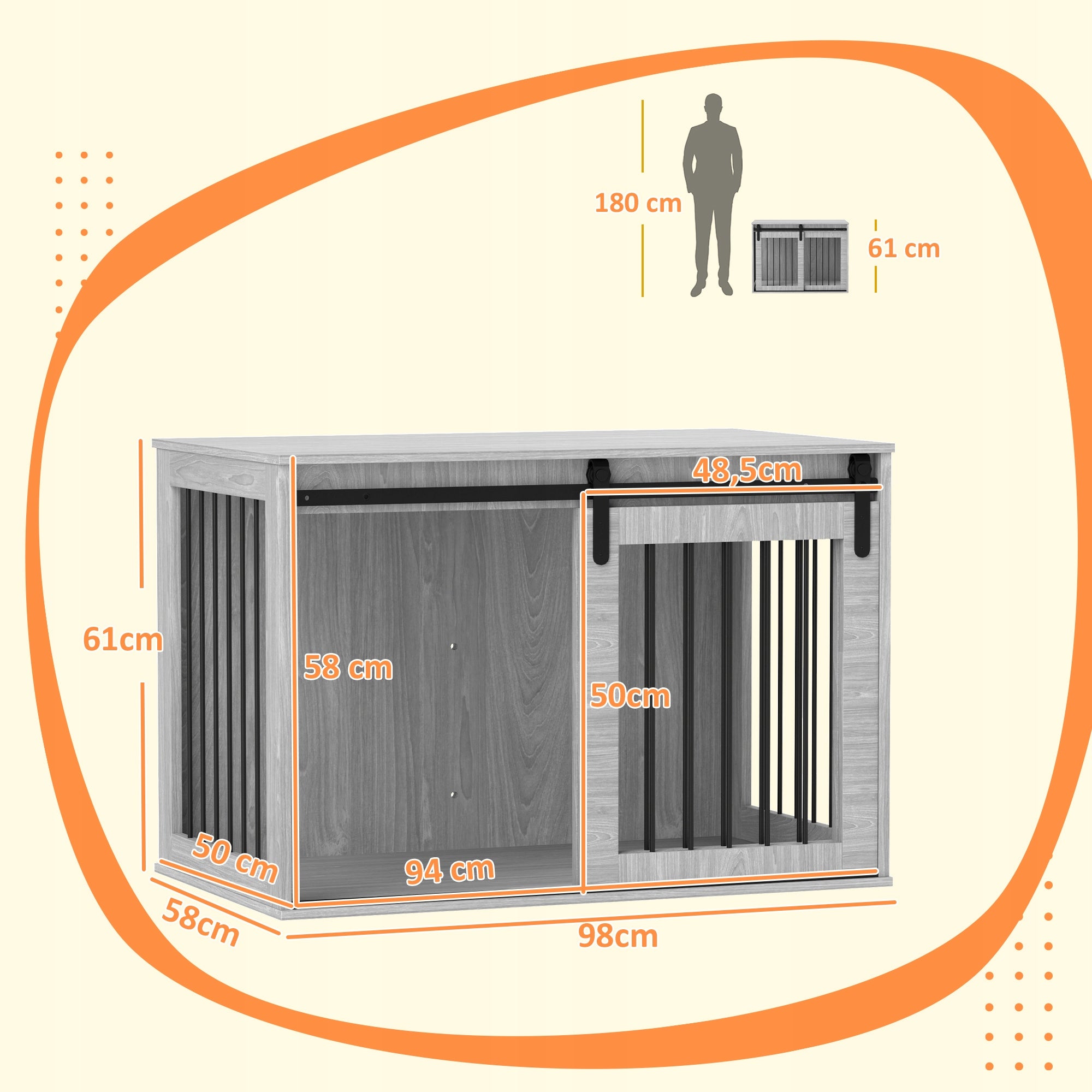 Dog cage, domestic, with entrance, for dogs up to 30 kg grey Length 98 cm