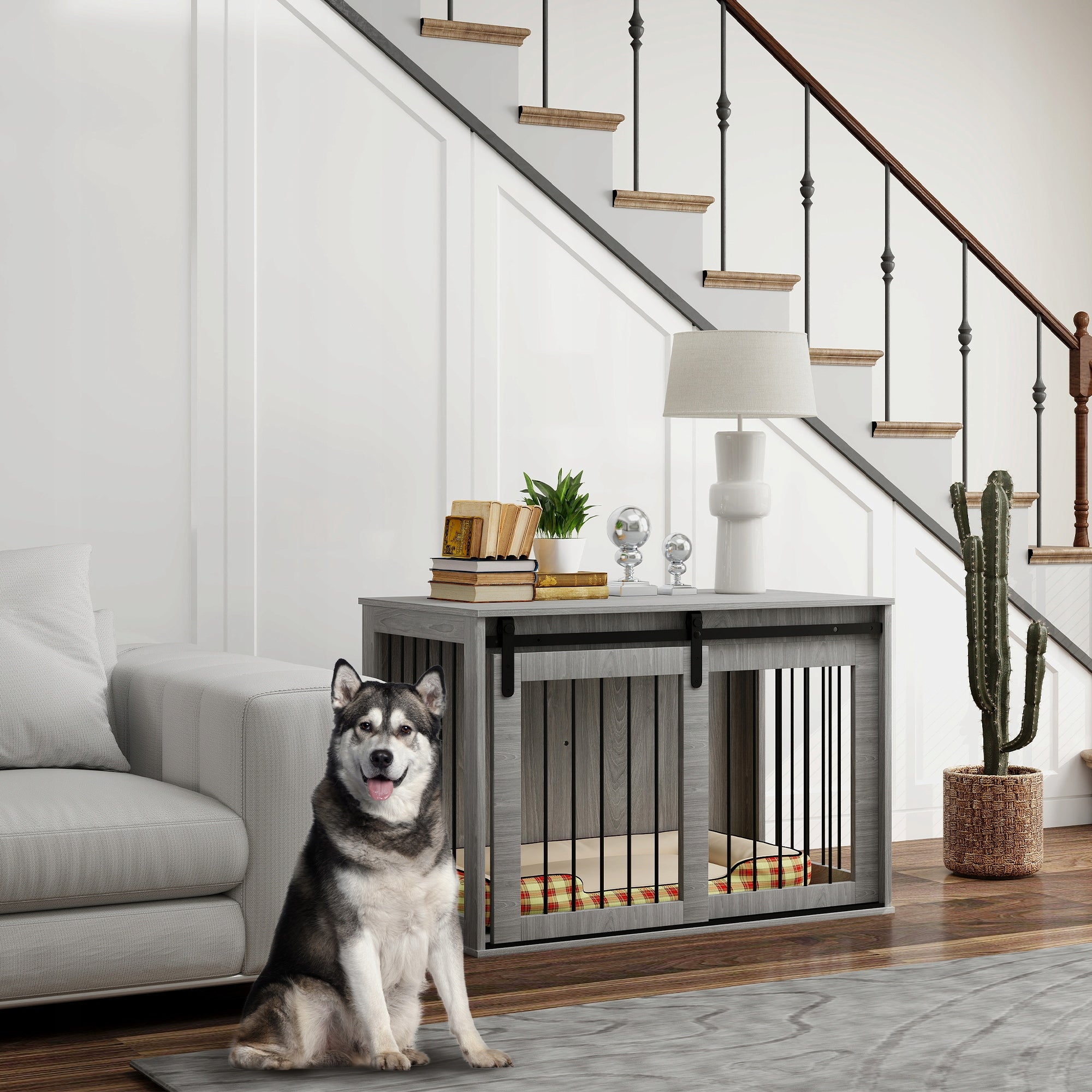 Dog cage, domestic, with entrance, for dogs up to 30 kg grey Manufacturer code PawHut