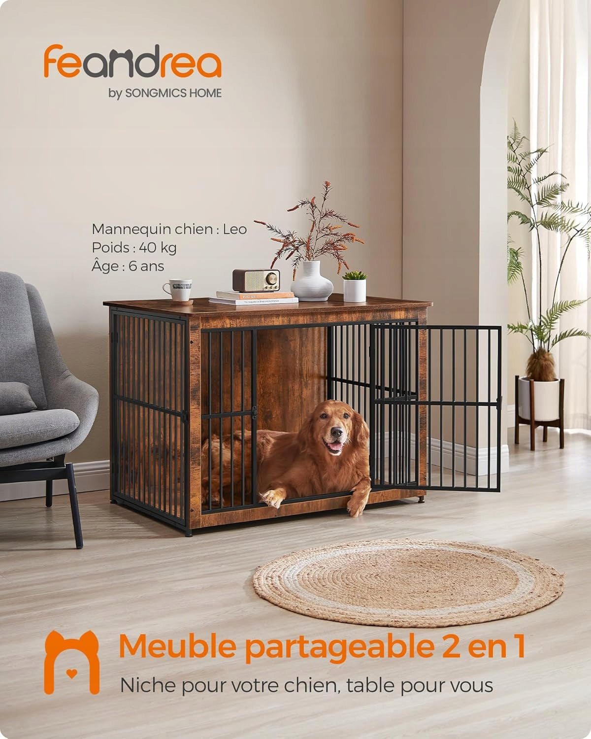 Dog cage side table up to 37 kg with 2 doors 110 x 76 x 82 vintage Manufacturer code PFC024X01