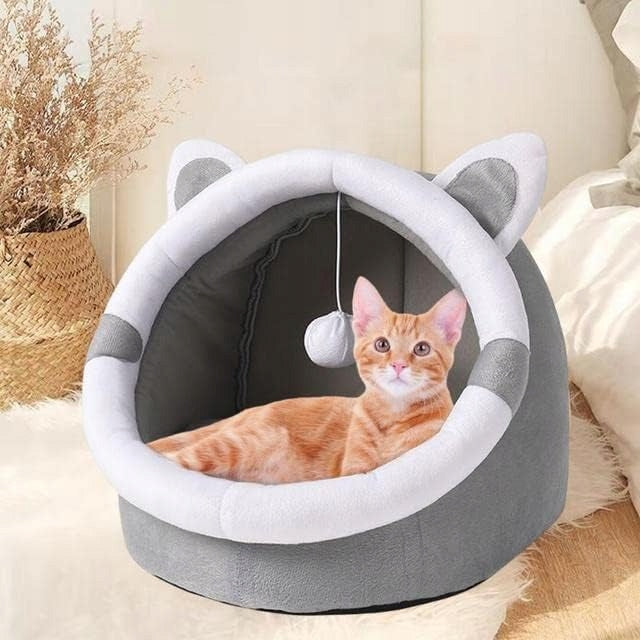 Dog cat bed cottage booth plush soft with pillow and toy Brand Springos