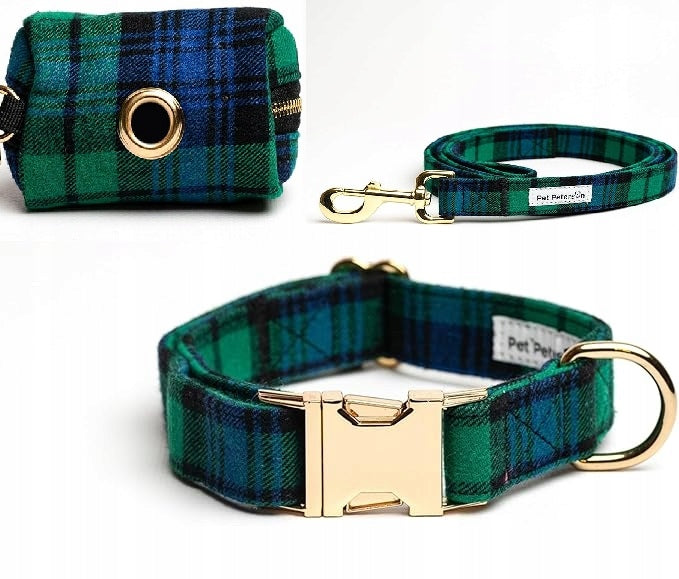 Dog collar and leash set, 3 checkered elements r. L