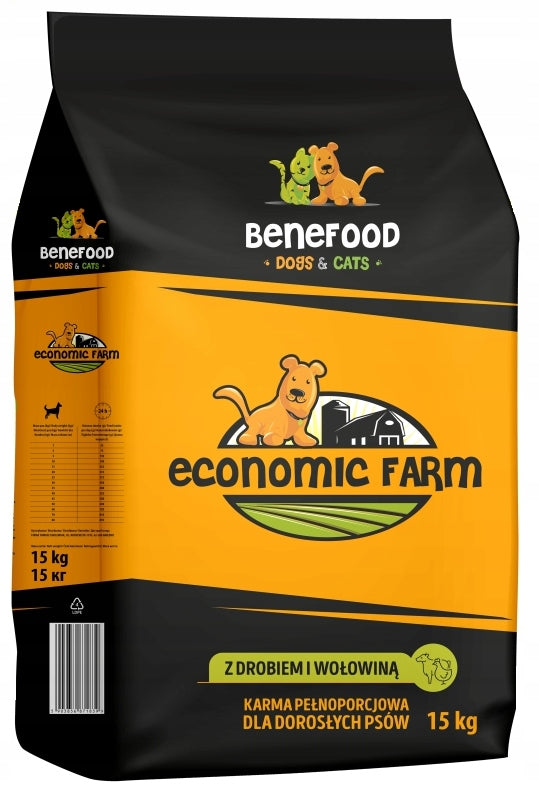 Dog food BENEFOOD dry economic farm with poultry and beef bag 15 kg