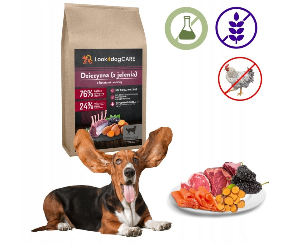 Dog food Look4dog CARE deer+salmon without grains and poultry adult dog 12kg Manufacturer code 5905215181146