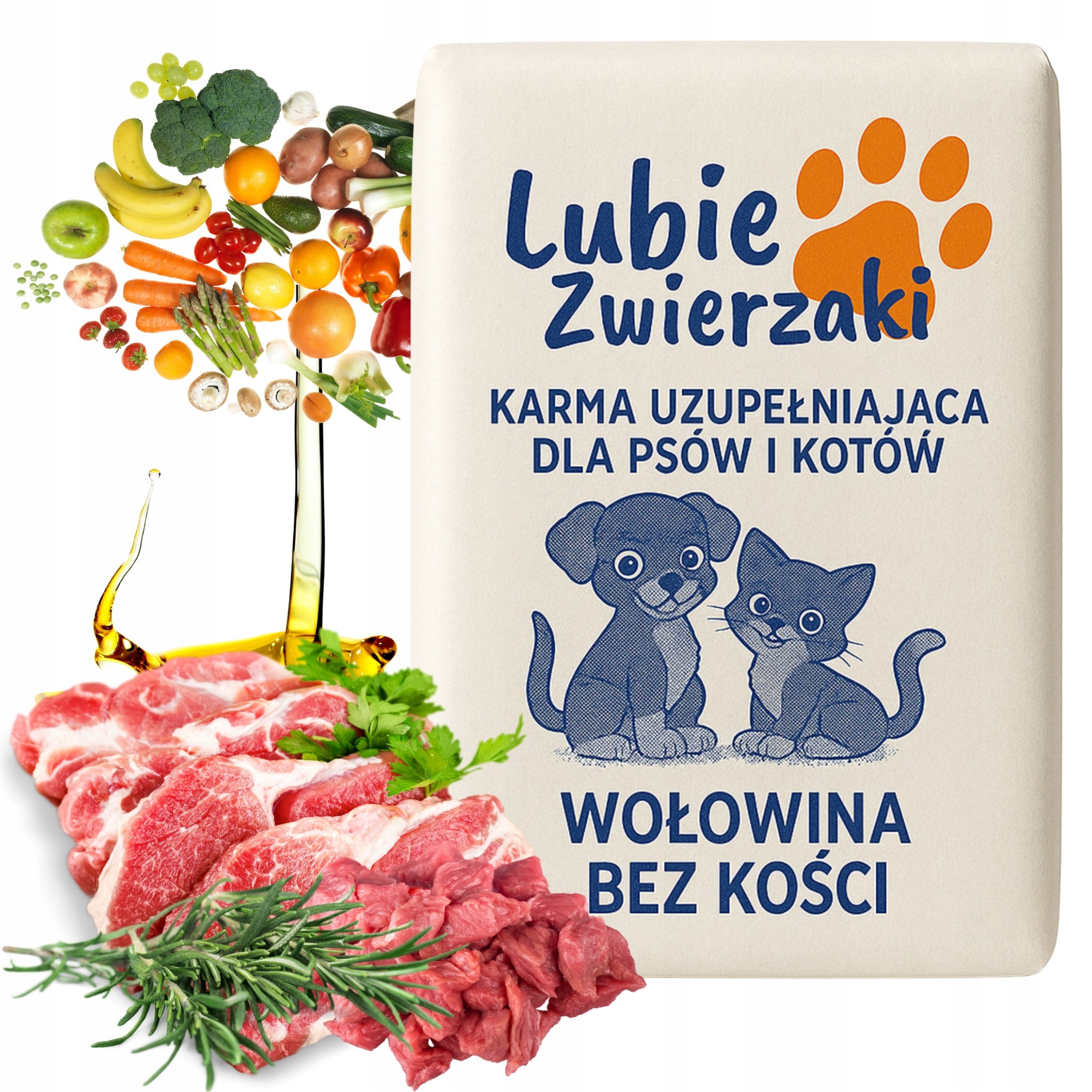 Dog food frozen meat raw BONELESS beef cubes BARF 10kg