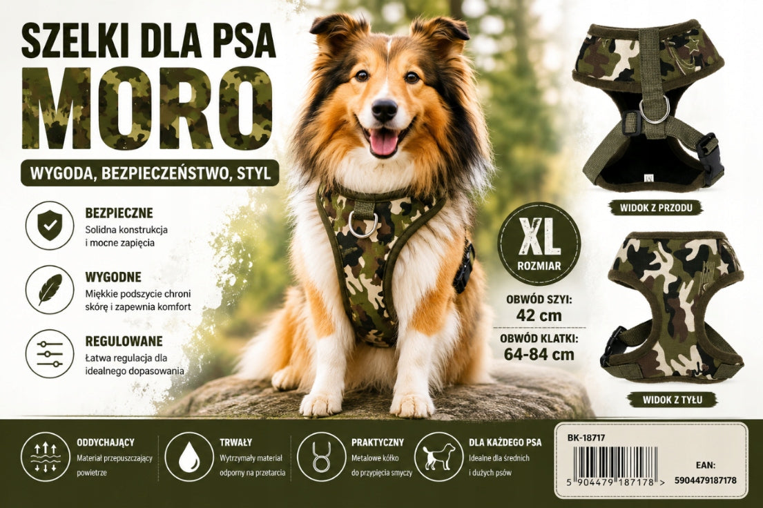 Dog harness camo pattern XL ob.szyi 42cm/ob.frames 64-84cm BK18717 Brand Barry King