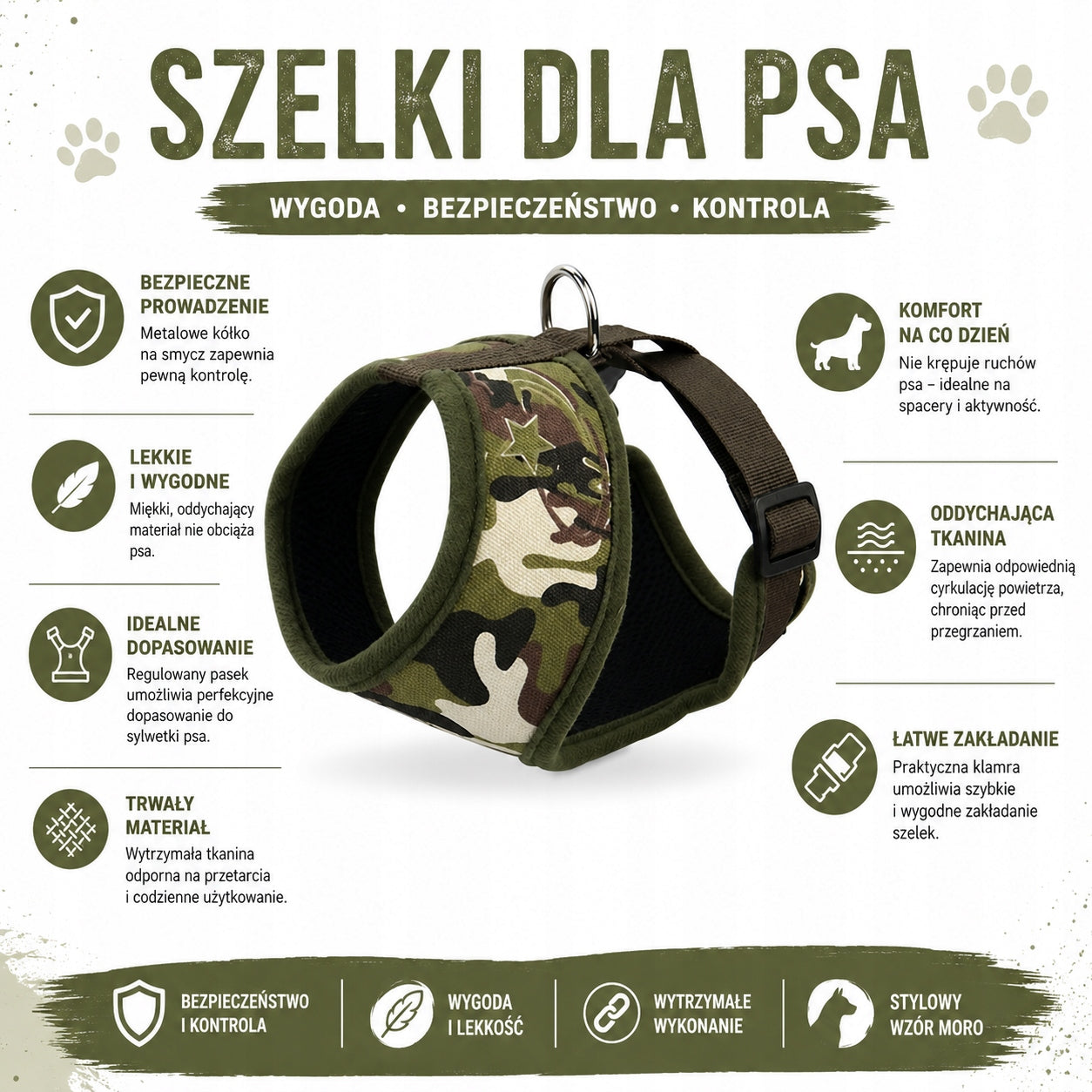 Dog harness camo pattern XL ob.szyi 42cm/ob.frames 64-84cm BK18717
