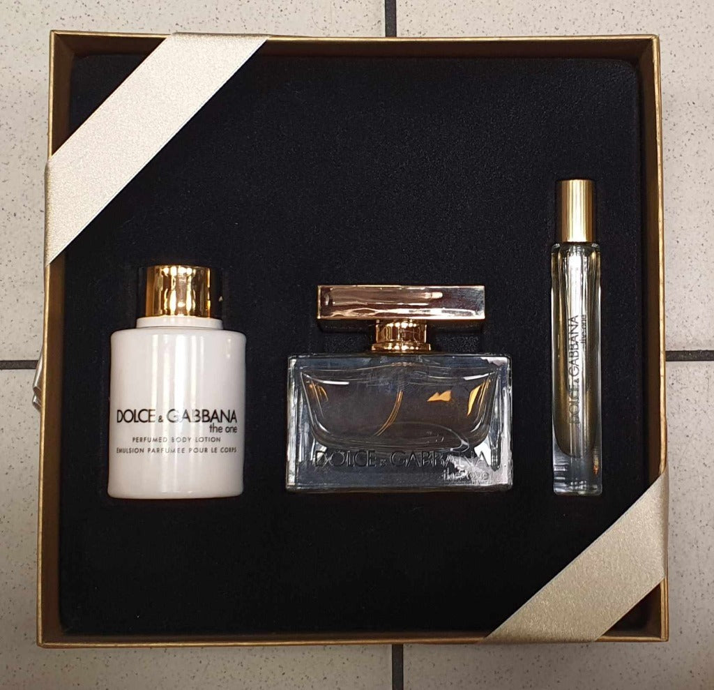Dolce & Gabbana The One Eau de Parfum 75ml + 100ml Body Lotion + 7.4ml Eau de Parfum Travel Spray (Vintage 2017 Formula)