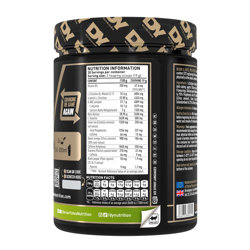 Dorian Yates BLOOD & GUTS 380g Stimulation Focus Pomba Strength EAN (GTIN) 5060763890459