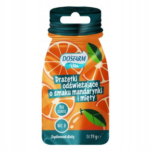 Dosfarm Vita Refreshing dragees with tangerine and mint flavor without sugar 19g
