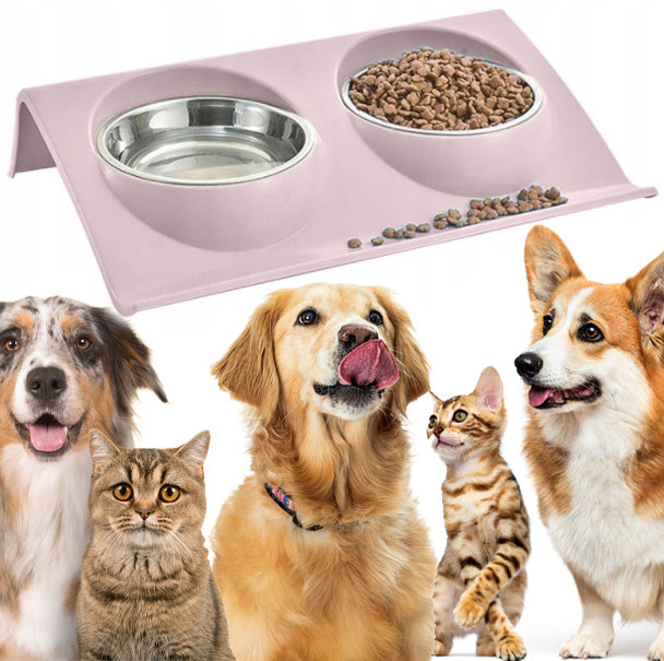Double Bowl Cat Dog Bowl 2pcs SET with Water Food Stand