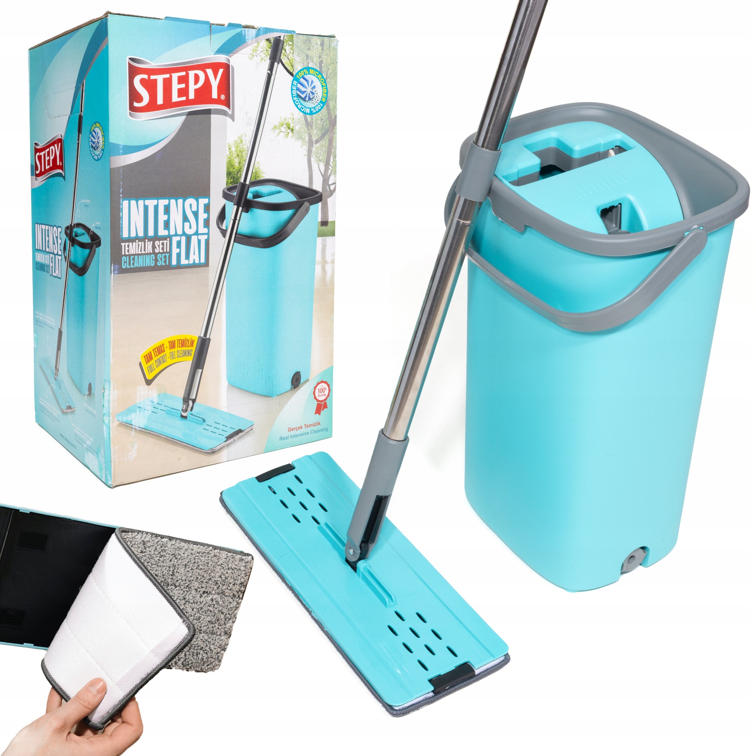 Double Chamber Bucket Flat Mop with Stepy Intense Flat Squeezer